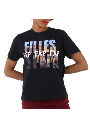 Filles A Papa Ladies T-Shirt Black Distressed Tee Vegas, Brand Size 1