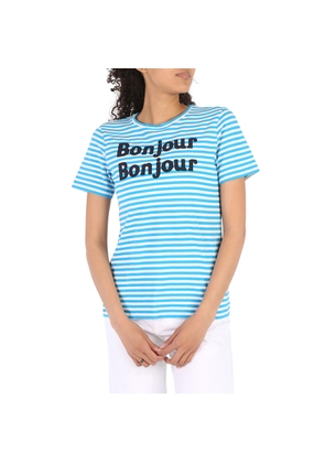 Chinti and Parker Ladies Blue Striped Bonjour Bonjour Jersey T-Shirt, Size X-Small