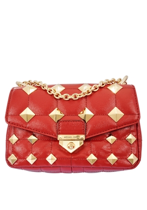 Michael Kors Ladies Soho Small Studded Quilted Patent Leather Shoulder Bag - Crimson