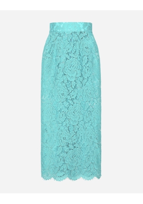 Dolce & Gabbana Branded Floral Cordonetto Lace Pencil Skirt - Woman Skirts Turquoise 42