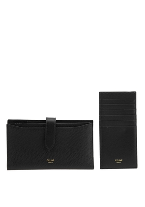Celine Ladies Grained And Smooth Calfskin x Wallet Case In Black