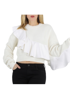 Filles A Papa Ladies Knit Tops White Sweater With Ruffle, Brand Size 2