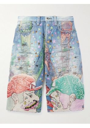 PROLETA RE ART - Boro Straight-Leg Embroidered Appliquéd Denim Shorts - Men - Blue - UK/US 32