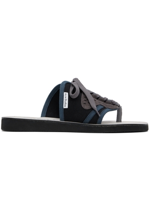 Acne Studios Black & Gray Lace-Up Leather Sandals