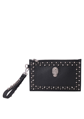 Philipp Plein Ladies Black Faux-leather Crystal Stud Clutch Bag