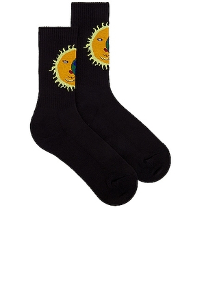 Sky High Farm Workwear Unisex Moon Earth Jacquard Socks Knit in BLACK - Black. Size L (also in ).