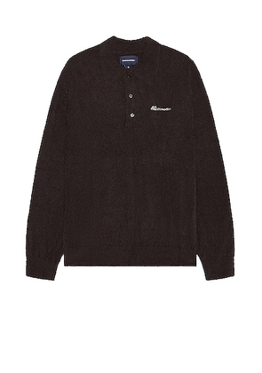 thisisneverthat Script Shaggy Knit Polo in Dark Brown - Brown. Size L (also in M, S, XL/1X).