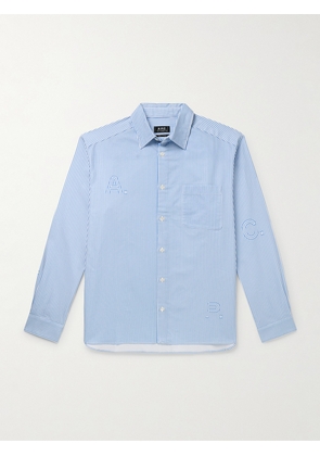 A.P.C. - Logo-Print Striped Cotton Shirt - Men - Blue - S