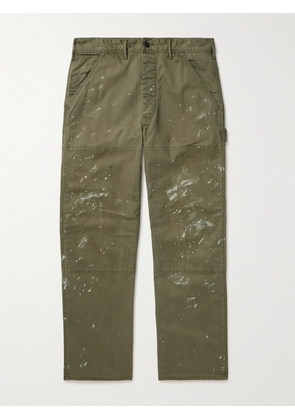 RRL - Straight-Leg Paint-Splattered Herringbone Cotton-Twill Trousers - Men - Green - UK/US 30