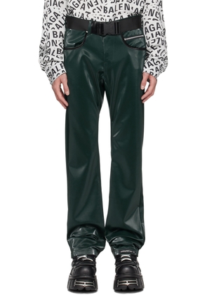 99%IS- Green 'ATT1%TUDE' Always Glossy Faux-Leather Trousers