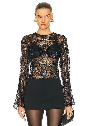 FRAME Lace Flutter Sleeve Blouse in Black - Black. Size M (also in L, XS).