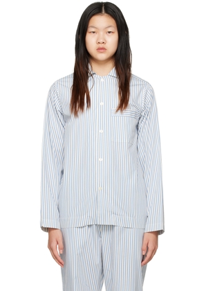Tekla White & Blue Long Sleeve Pyjama Shirt