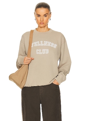 Sporty & Rich Wellness Club Flocked Crewneck Sweater in Elephant - Taupe. Size L (also in XS).