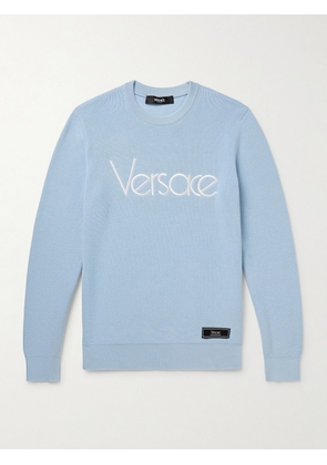 Versace - Logo-Embroidered Cotton-Blend Sweater - Men - Blue - IT 46