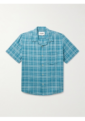 Corridor - Camp-Collar Checked Cotton and Linen-Blend Shirt - Men - Blue - S