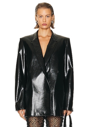 Lapointe Patent Faux Leather Boxy Double Breasted Blazer in Black - Black. Size M (also in L, S, XS).
