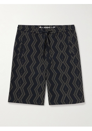 MANAAKI - Tai Straight-Leg Striped Cotton-Jacquard Drawstring Shorts - Men - Black - UK/US 30