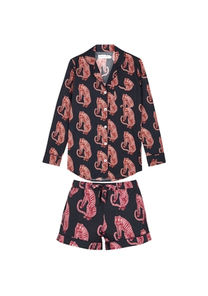 Desmond & Dempsey Sansindo Tiger Printed Navy Cotton Pyjama set - M