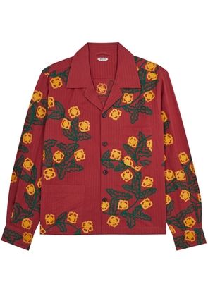 Bode Marigold Wreath Embroidered Cotton Shirt - Red - M