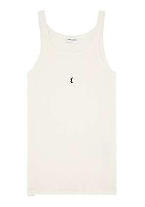 Saint Laurent Logo-embroidered Ribbed Cotton Tank - White
