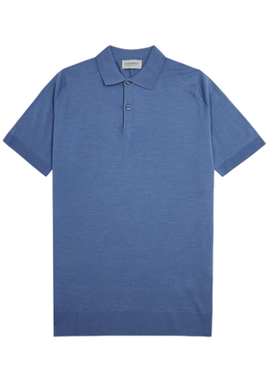 John Smedley Payton Wool Polo Shirt - Blue - L