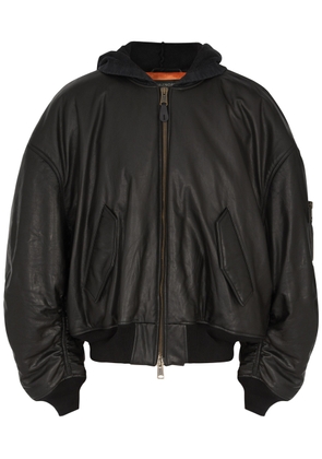 Balenciaga Diy Metal Hooded Leather Bomber Jacket - Black - M
