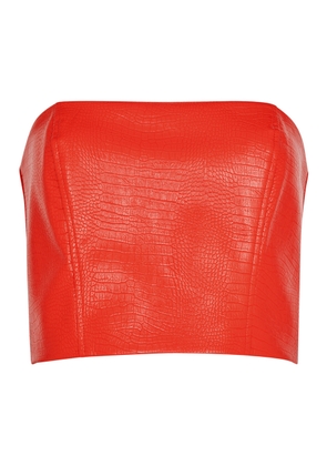 Rotate Sunday Crocodile-effect Faux-leather Strapless Crop top - Red - 38 (UK10 / S)