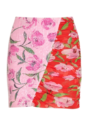 Rotate Sunday Floral-print Stretch-tulle Mini Skirt - Pink - 40 (UK12 / M)