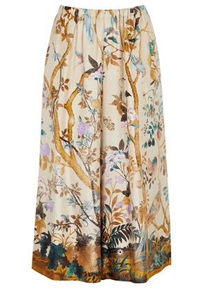 Gucci Tian Printed Cropped Silk-satin Trousers - Beige - 38 (UK6 / XS)