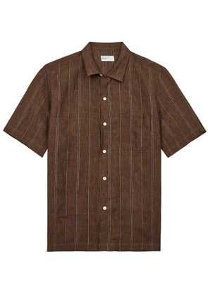 Universal Works Road Striped Linen Shirt - Brown - L
