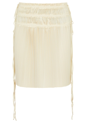 Helmut Lang Pleated Satin Mini Skirt - Ivory - S/M (UK10-12 / M)