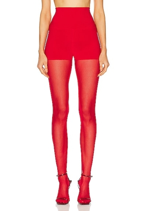 Norma Kamali Legging W/ Mesh Bottom Footsie in Tiger Red - Red. Size S (also in M, XS).