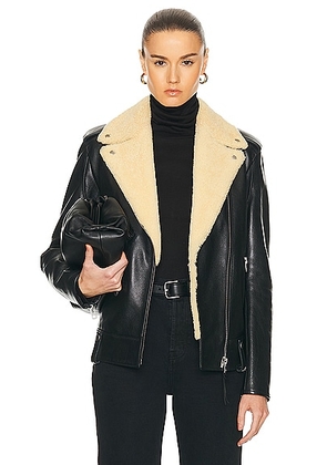 coach Coach Leather Shearling Moto Jacket in Black - Black. Size S (also in ).