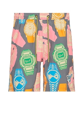 Mami Wata Candy Watch Surf Trunk in Multicolour - Grey. Size L (also in M, S, XL/1X).