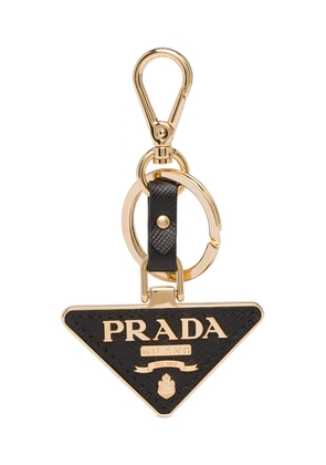 Prada triangle-logo leather keychain - Black