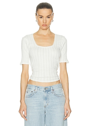 RE/DONE Pointelle Scoop Neck Tee in Vintage White - White. Size L (also in S, XS).