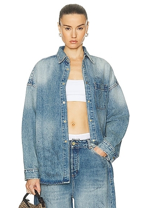 Heavy Manners Oversized Denim Snap Shirt in Vintage Wash - Blue. Size M/L (also in ).