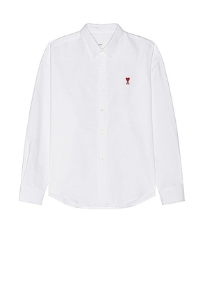 ami Boxy Fit Shirt in Natural White - White. Size L (also in M, S, XL/1X).