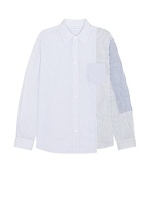 JOHN ELLIOTT Paneled Cloak Button Up in Blue & White - White. Size L (also in M, S, XL/1X).