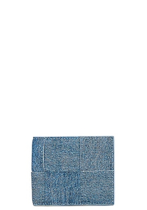 Bottega Veneta Cassette Bi Fold Wallet Nappa Denim Print in Blue Melange  & Ice - Blue. Size all.