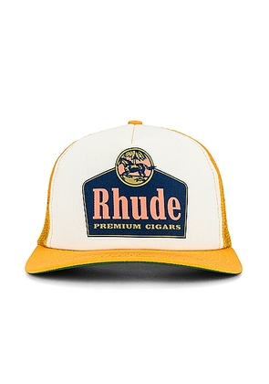Rhude Cigars Trucker Hat in Yellow & Ivory - Yellow. Size all.