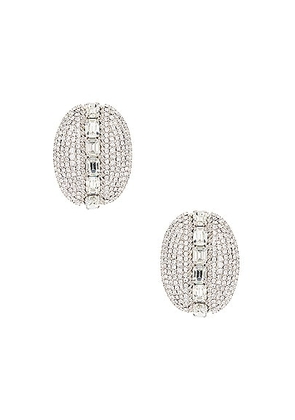 Alessandra Rich Oval Crystal Earrings in Crystal & Silver - Metallic Silver. Size all.