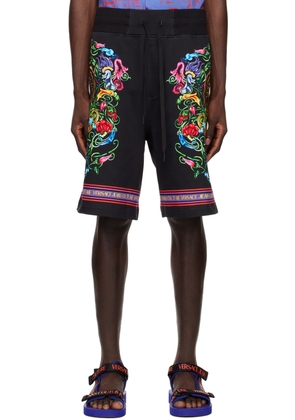 Versace Jeans Couture Black V-Emblem Garden Shorts