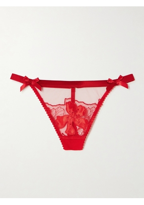Agent Provocateur - Ettah Embroidered Tulle And Satin Thong - 1,2,3,4,5,6