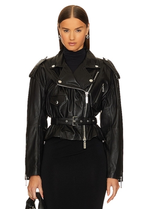 Camila Coelho Ambrosia Leather Moto Jacket in Black. Size L, XS.