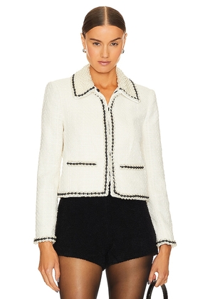 Alice + Olivia Kidman Pearl Cllr Boxy Jacket in Cream. Size L, XL, XS.