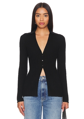 Guest In Residence Rib Button Cardigan in Black. Size M, S, XS.