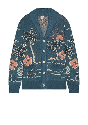 Faherty Offshore Swell Cardigan in Blue. Size M, S, XL/1X.
