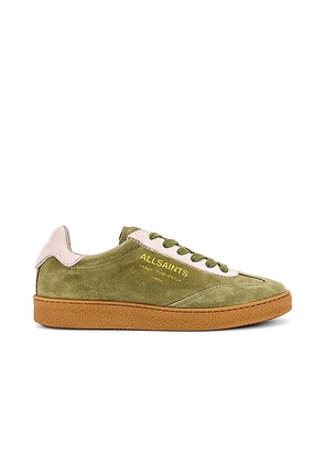 ALLSAINTS Thelma Suede Sneaker in Olive. Size 36, 37, 38, 39, 40, 41.