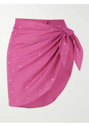 Oséree - Gem Crystal-embellished Cotton And Silk-blend Pareo - Pink - S/M,M/L